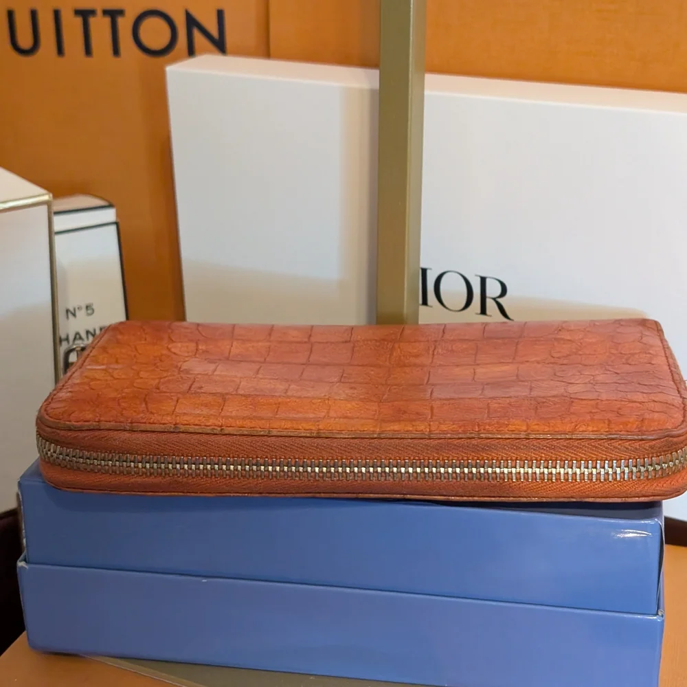 Miu Miu Orange Croc-Embossed Wallet